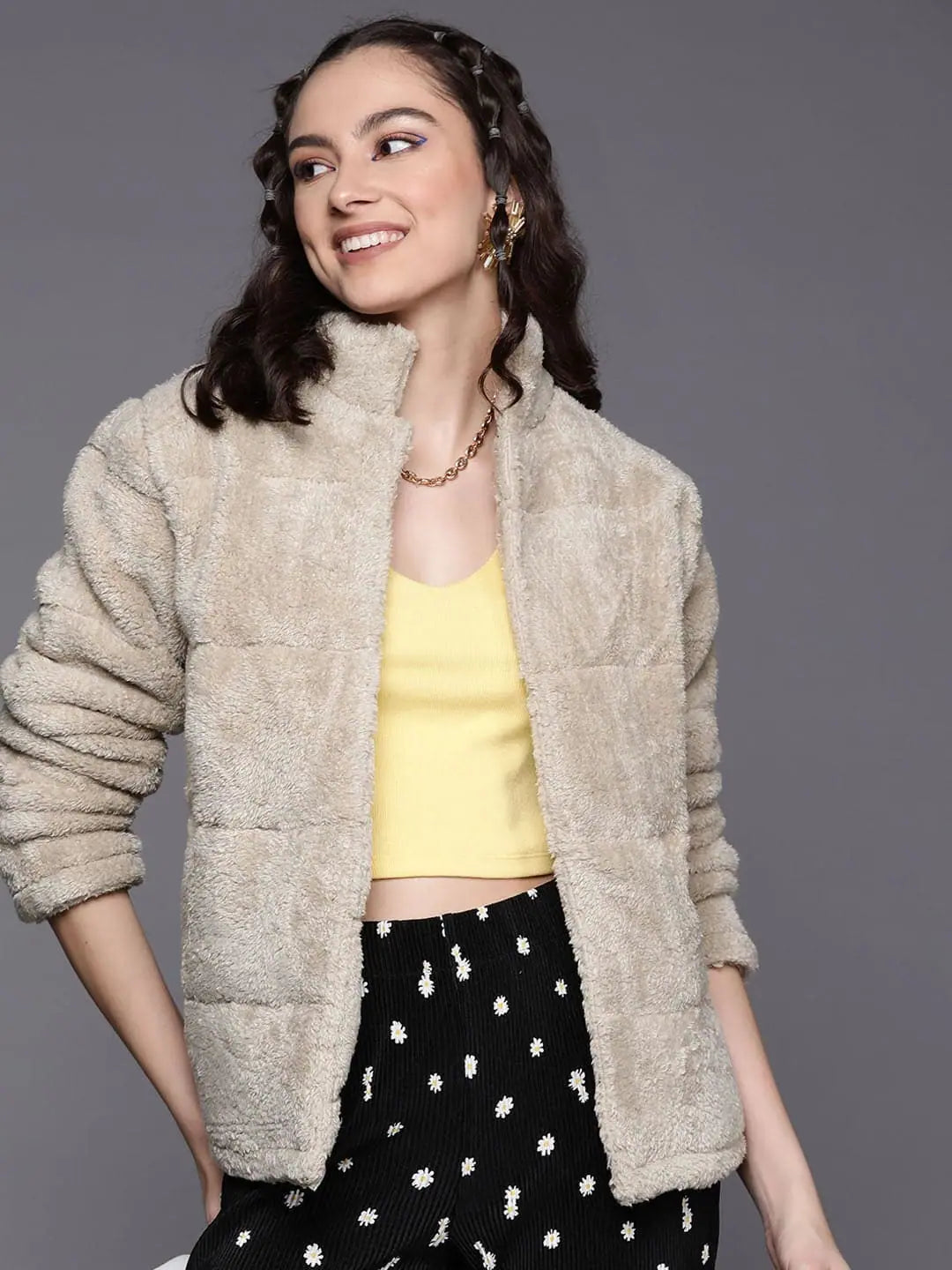 Women Solid Beige Full Sleeve Jacket One-Shoulder Jacket Off-the-Shoulder Jacket Asymmetrical Jacket Women Solid Beige Full Sleeve Jacket One-Shoulder Jacket Off-the-Shoulder Jacket Asymmetrical Jacket