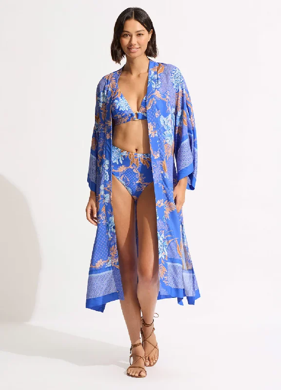 Eden Kimono Jacket Azure Zippered Front Buttoned Front Snap Front
