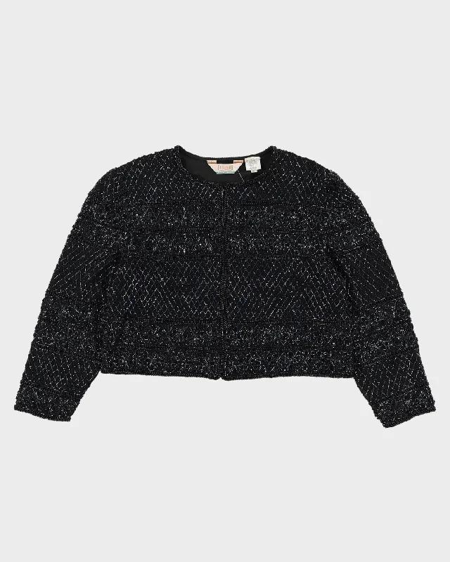 Black Beaded Evening Jacket - M Elasticated Jacket Padded Jacket Insulated Jacket