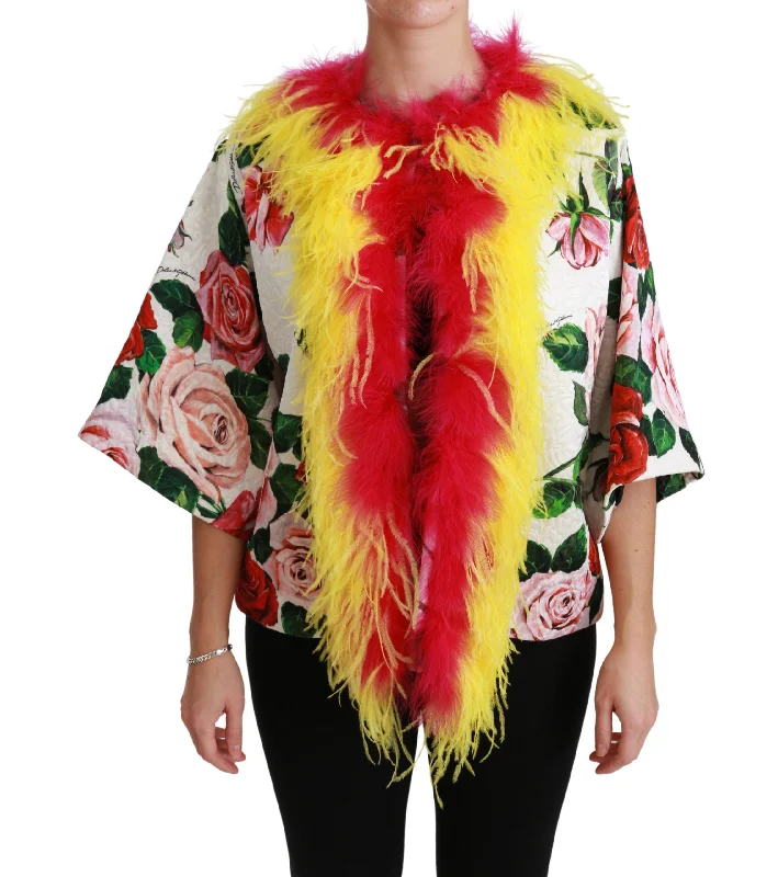 Dolce & Gabbana Floral Fur Detail Jacket Cardigan Sweater Pullover