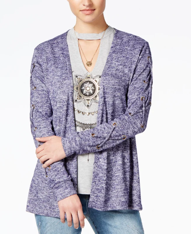 Belle Du Jour Juniors Lace Up Cardigan Graphic T-Shirt Set With Necklace Nylon Fabric Polyester Fabric Spandex Fabric