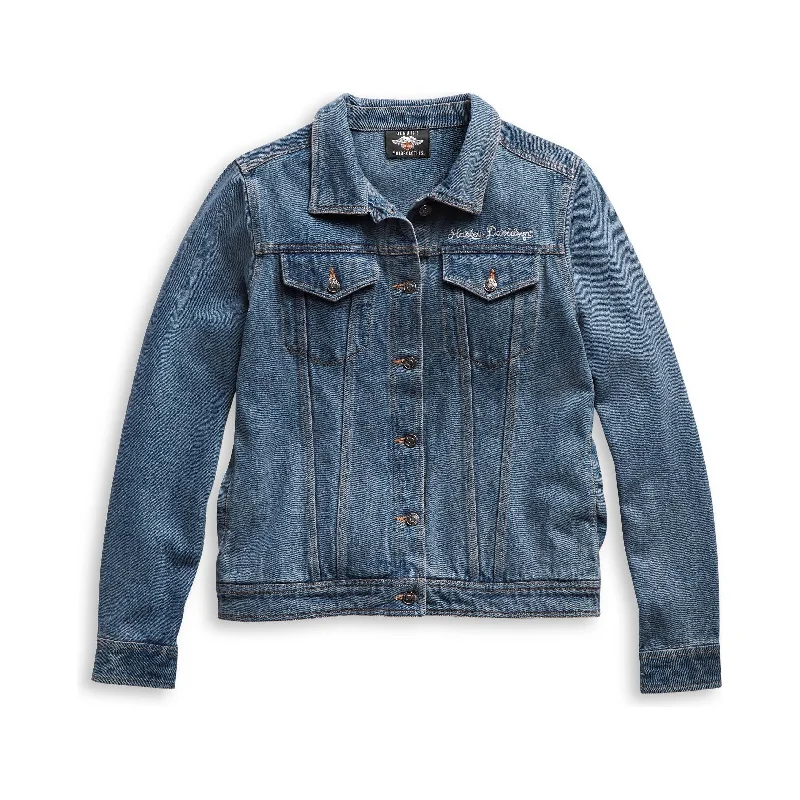 Women's Bar & Shield Logo Denim Jacket Bomber Jacket Anorak Windbreaker