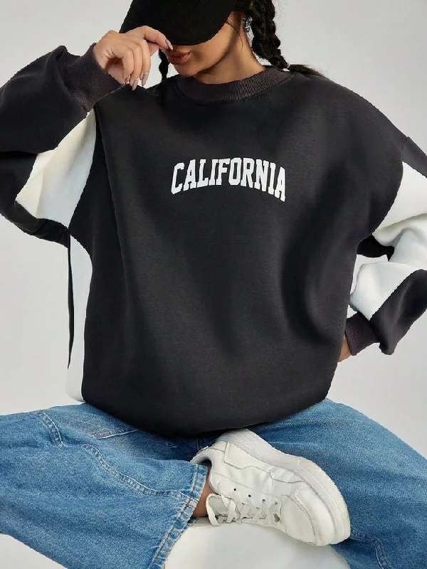California Printed Oversized Casual Sweatshirt Fir Women Hoodie with Fur Luxurious Winter California Printed Oversized Casual Sweatshirt Fir Women Hoodie with Fur Luxurious Winter
