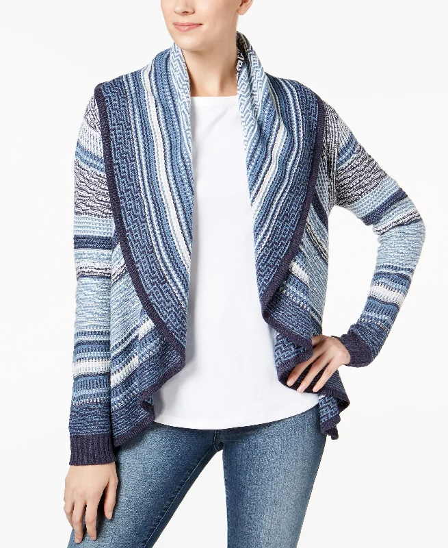 Charter Club Striped Shawl Collar Cardigan Zippered Front Buttoned Front Snap Front
