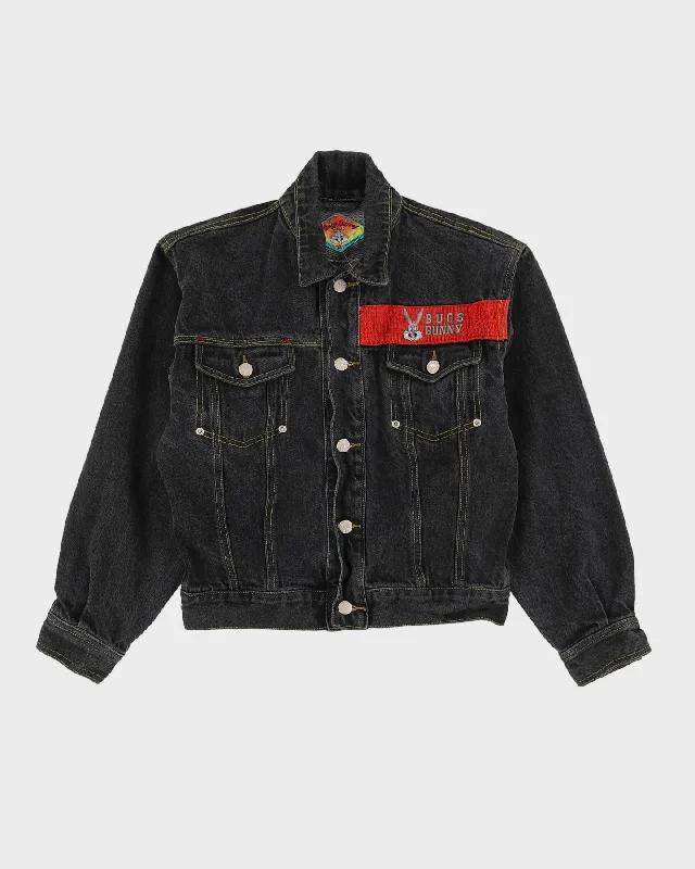Vintage 1990s Cropped Black Denim Jacket - S Faux Fur Jacket Real Fur Jacket Shearling Jacket Vintage 1990s Cropped Black Denim Jacket - S Faux Fur Jacket Real Fur Jacket Shearling Jacket