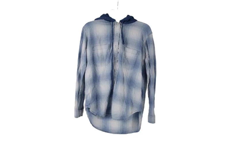 American Eagle Blue Plaid Button Down Hoodie | S Hoodie with Strings Custom Fit Adjustable American Eagle Blue Plaid Button Down Hoodie | S Hoodie with Strings Custom Fit Adjustable