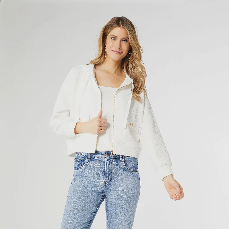 Phoenix Quilted Zip Hoodie with Pockets | Winter White Hoodie with Slit Hem Functional Movement Phoenix Quilted Zip Hoodie with Pockets | Winter White Hoodie with Slit Hem Functional Movement