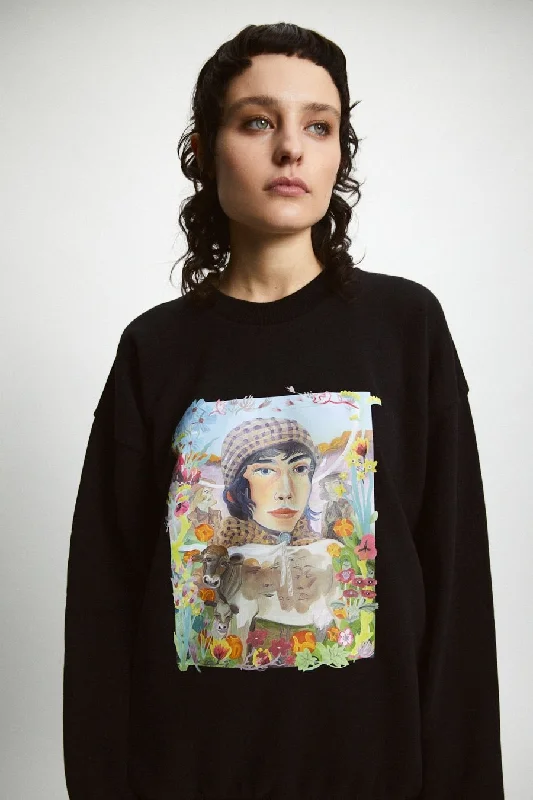 Wellman Sweatshirt Black Hoodie with Tied Waist Feminine Flattering