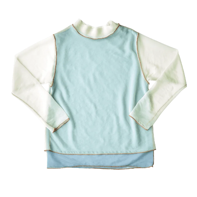 High Neck Pullover / Blue × Green Gathered Sleeve Pullover