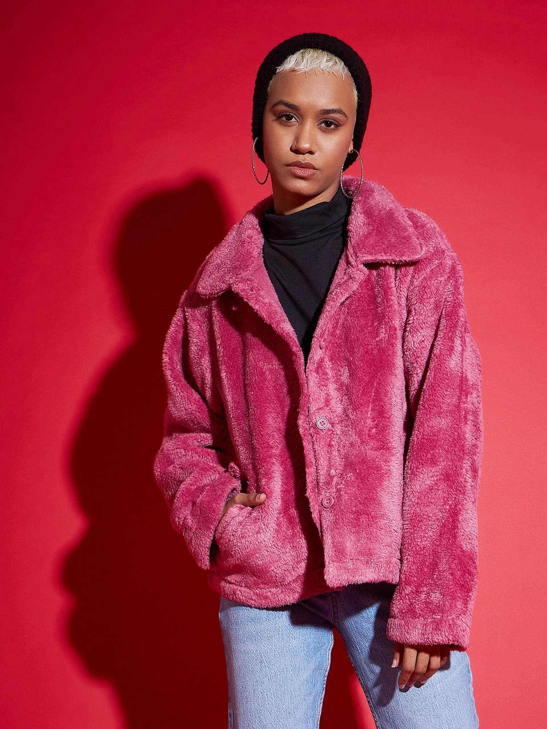 Women Solid Standard Pink Full Sleeve Jacket Denim Fabric Leather Fabric Suede Fabric Women Solid Standard Pink Full Sleeve Jacket Denim Fabric Leather Fabric Suede Fabric