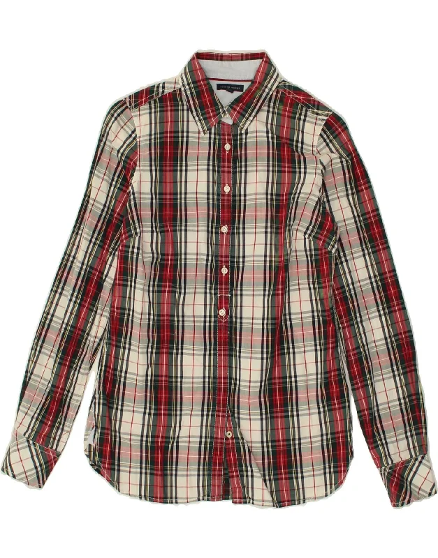 TOMMY HILFIGER Womens Pullover Shirt US 4 Small Multicoloured Check Cotton Asymmetrical Hem Sweater
