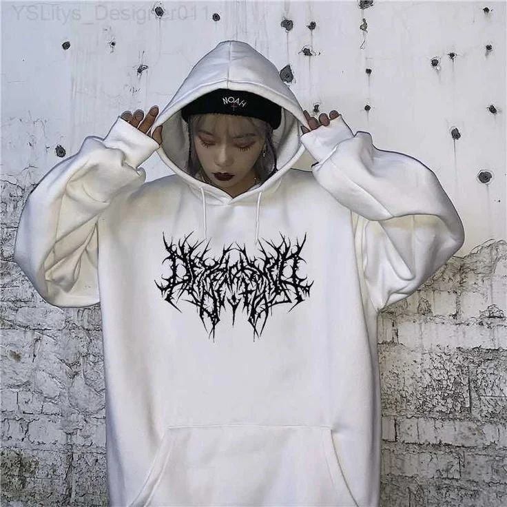 Vintage Gothic Y2K Harajuku Printed Oversized Streetwear Style Hoodie For Women Hoodie with Hem Lace Feminine Delicate Vintage Gothic Y2K Harajuku Printed Oversized Streetwear Style Hoodie For Women Hoodie with Hem Lace Feminine Delicate
