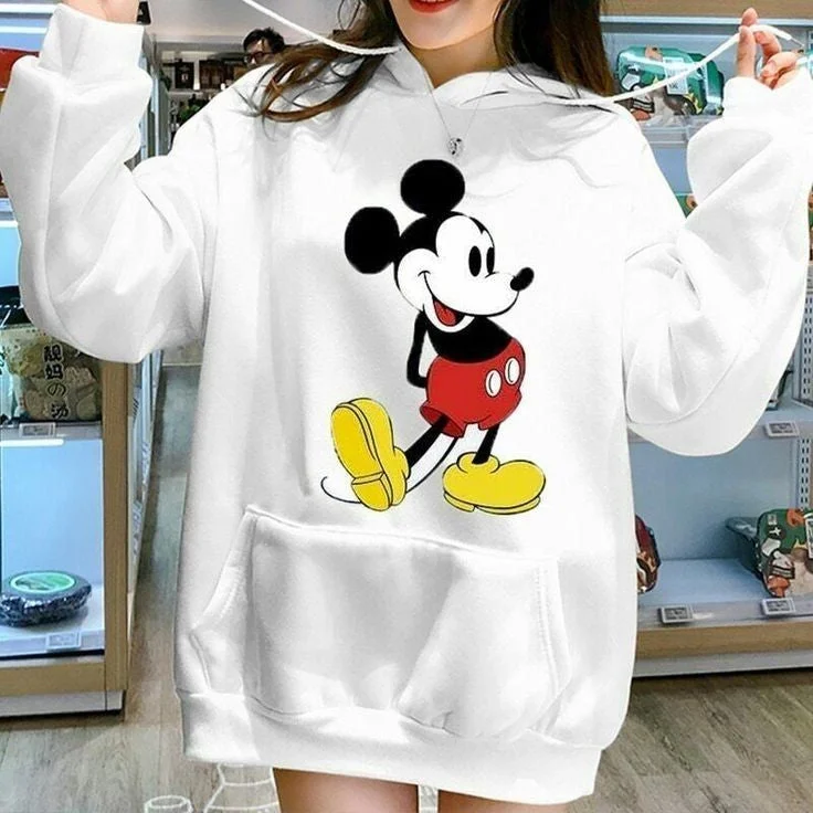 Disney Micky mouse Cartoon Printed Casual Pullover Hoodie For Women Hoodie with Color Block Contrast Stylish Disney Micky mouse Cartoon Printed Casual Pullover Hoodie For Women Hoodie with Color Block Contrast Stylish