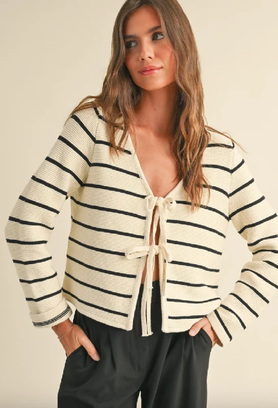 Striped Bow Front Cardigan Beaded Cardigan Sequined Faux Fur