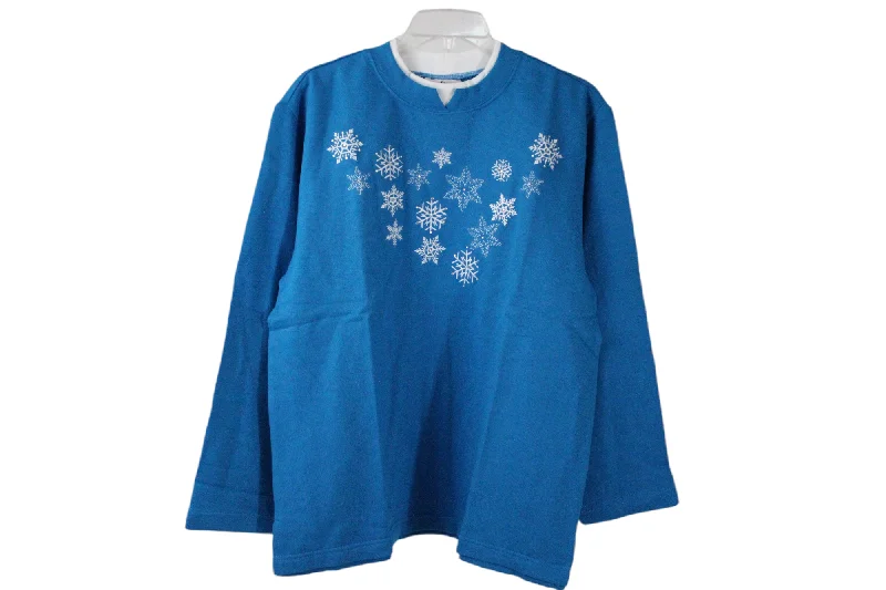 Metropolitan Blue Snowflake Embroidered Sweatshirt | M Hoodie with Gradient Ombre Colorful Metropolitan Blue Snowflake Embroidered Sweatshirt | M Hoodie with Gradient Ombre Colorful
