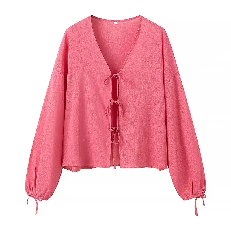 Rose Pink Boho Cardigan Blouse Slim Fit Regular Fit Oversized