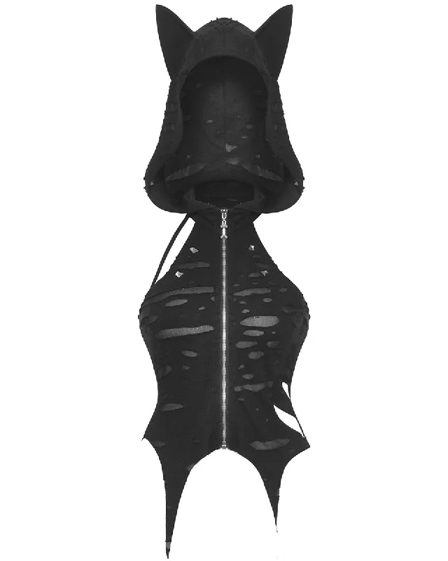 Dark In Love Womens Gothic Punk Shredded Cami Tank Top With Cat Ears Hood summer tank top Dark In Love Womens Gothic Punk Shredded Cami Tank Top With Cat Ears Hood summer tank top