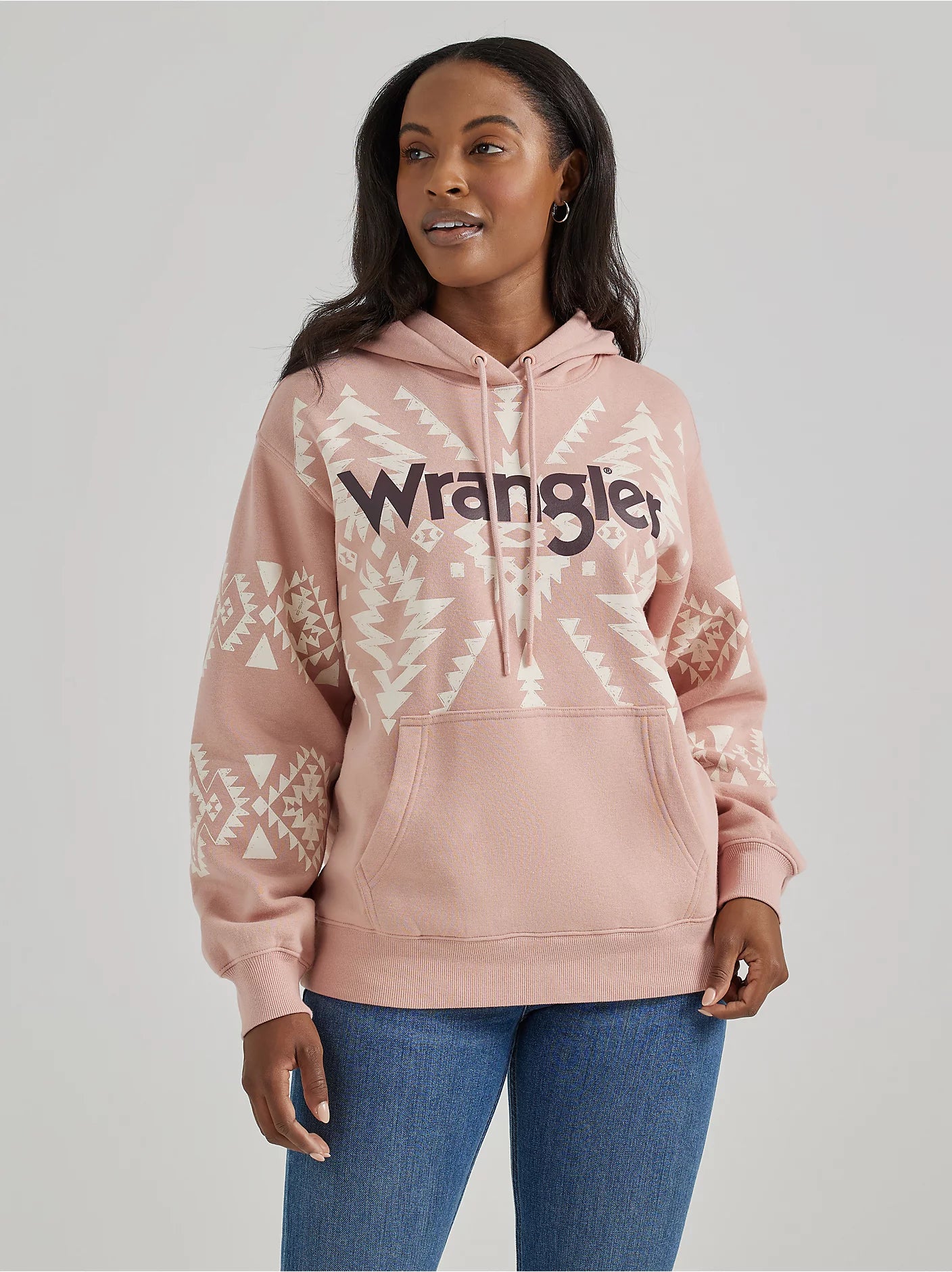 Women's Wrangler Aztec Print Logo Hoodie Hoodie with Fur Luxurious Winter