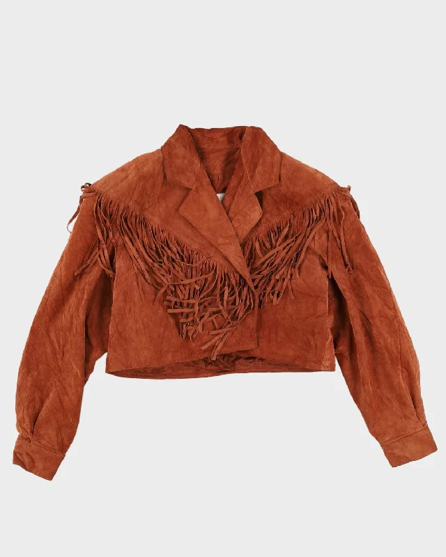 Vintage 90s Vakko Brown Cropped Suede Tassel Jacket - S Welt Pockets Slit Pockets Flap Pockets Vintage 90s Vakko Brown Cropped Suede Tassel Jacket - S Welt Pockets Slit Pockets Flap Pockets