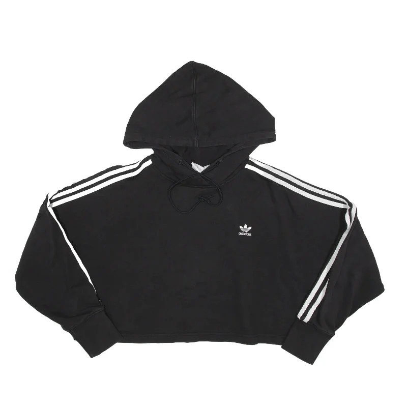 ADIDAS Cropped Hoodie Black Pullover Womens UK 8 Boat Neck Sweater