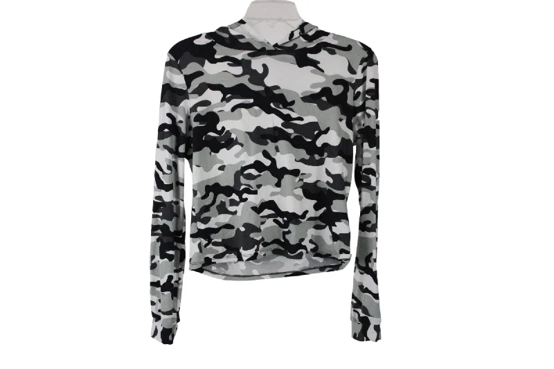 Ups & Downs Gray Camo Crop Fitted Hoodie | M Hoodie with Print Artistic Unique