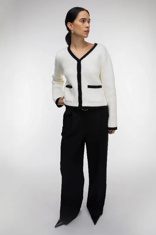 CONTRAST TRIM BUTTON UP CARDIGAN Beaded Cardigan Sequined Faux Fur