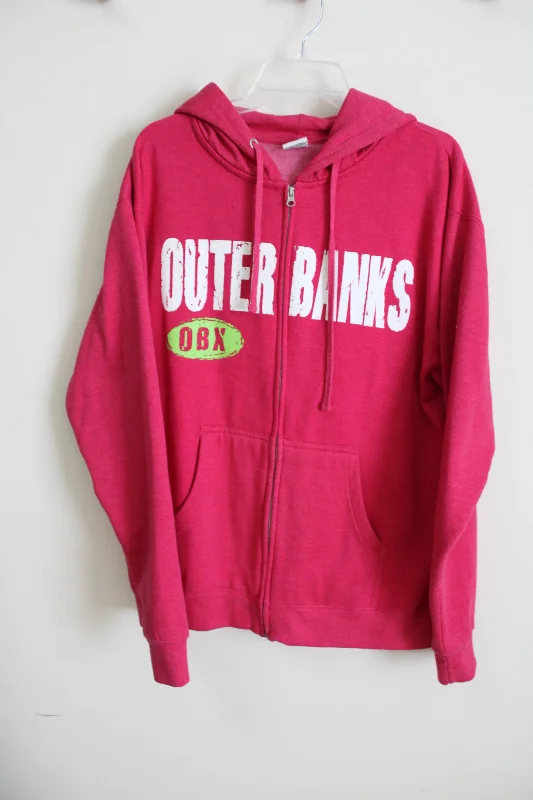 The Rock Outer Banks Pink Hoodie | L Hoodie with Monochrome Minimalist Simple