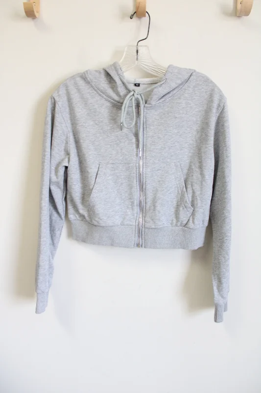 Gray Zip Up Crop Hoodie | XS Hoodie with Pastel Soft Subtle