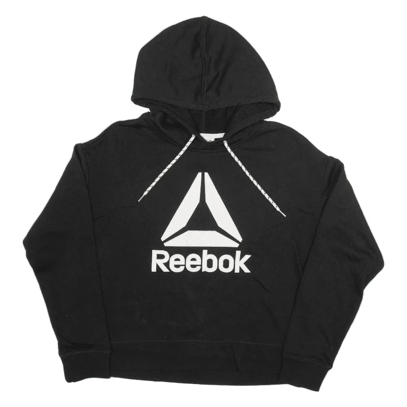 REEBOK Hoodie Black Pullover Womens M Chenille Soft Sweater