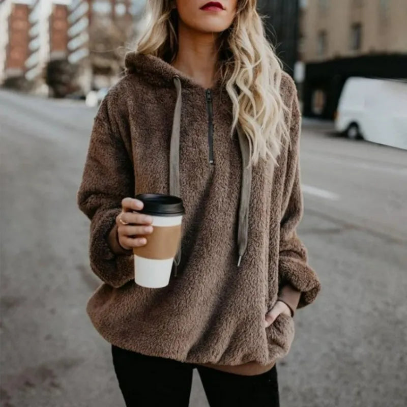 Autumn Winter Hoodies Long Sleeve Warm Coat Pullover Sweatshirt Plush Turtleneck Zipper Neck Women Fluffy Loose Hooded Outerwear Hoodie Dress Longline Feminine Autumn Winter Hoodies Long Sleeve Warm Coat Pullover Sweatshirt Plush Turtleneck Zipper Neck Women Fluffy Loose Hooded Outerwear Hoodie Dress Longline Feminine