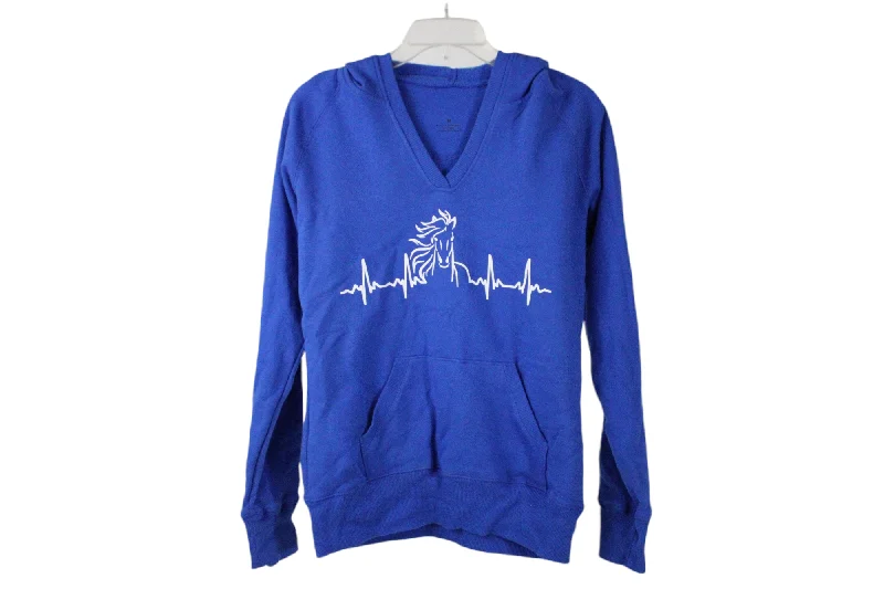 Blue V-Neck Hoodie | M Hoodie with Neon Bright Vibrant