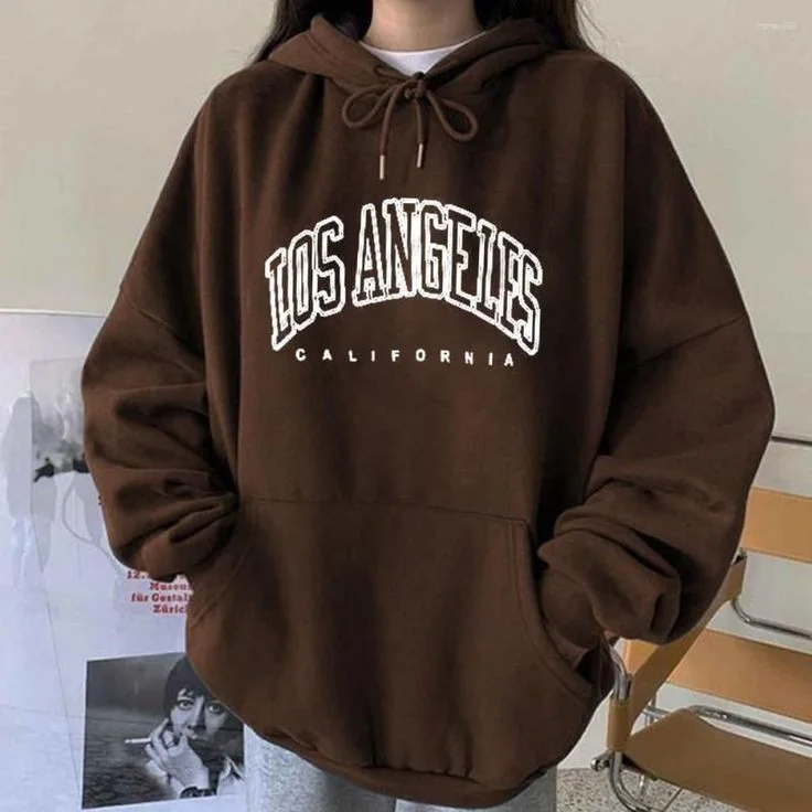 Los Angeles California Brown Casual Oversize Fleece Pullover Drawstring Hoodie For Mens & Women Hoodie with Sequins Glamorous Eye-catching Los Angeles California Brown Casual Oversize Fleece Pullover Drawstring Hoodie For Mens & Women Hoodie with Sequins Glamorous Eye-catching