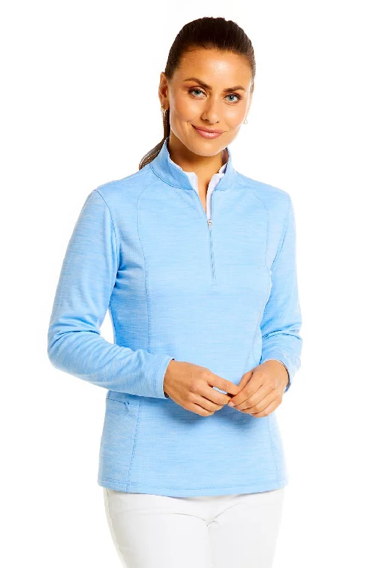 Ibkul Space Dye Mini Grid Knit Pullover - SPF 50  Peri Elbow Length Sleeve