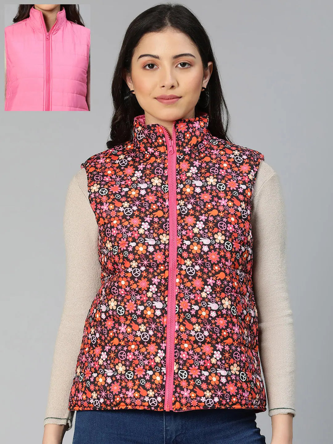Women Printed Standard Multicolor Round Neck Sleeveless Jacket Toggled Jacket Drawstring Jacket Belted Jacket Women Printed Standard Multicolor Round Neck Sleeveless Jacket Toggled Jacket Drawstring Jacket Belted Jacket