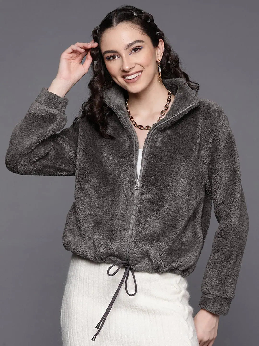 Women Solid Grey Full Sleeve Jacket V-Neck Jacket Boat Neck Jacket Square Neck Jacket Women Solid Grey Full Sleeve Jacket V-Neck Jacket Boat Neck Jacket Square Neck Jacket