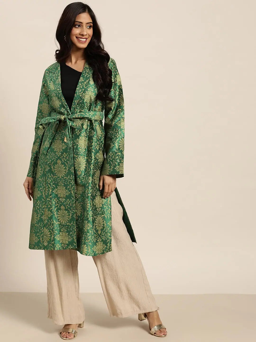 Women Printed Green Full Sleeve Jacket Belted Jacket Elasticated Jacket Padded Jacket Women Printed Green Full Sleeve Jacket Belted Jacket Elasticated Jacket Padded Jacket