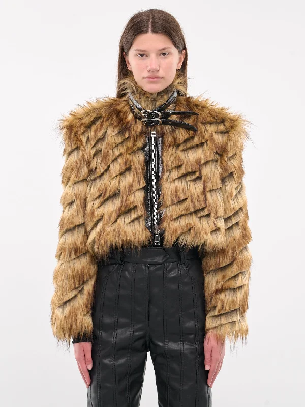 Faux Fur Jacket (JCAPBR02-BROWN) Fleece Fabric Down Fabric Feather Fabric
