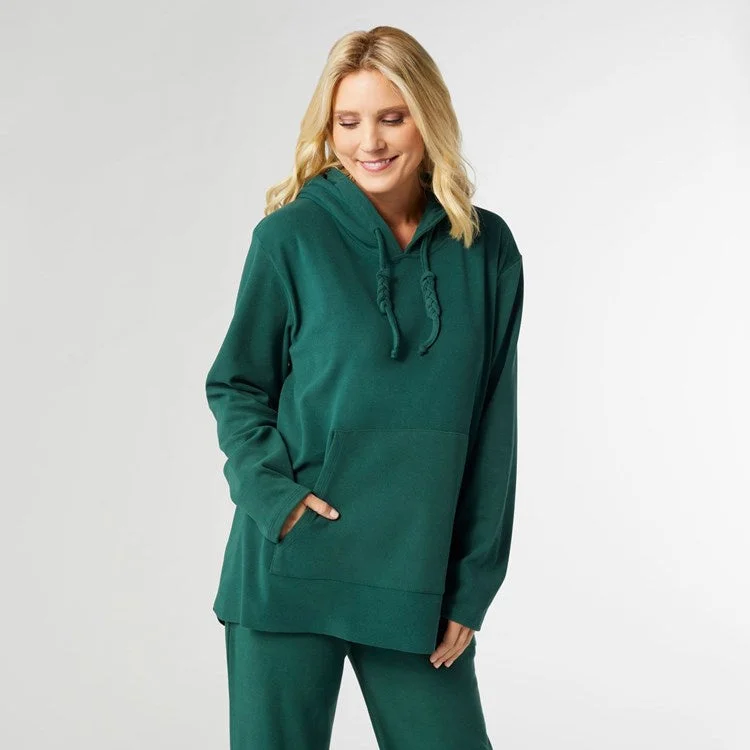 Smooth Braid Tie Hoodie | Evergreen Hoodie with Belted Waist Structured Tailored