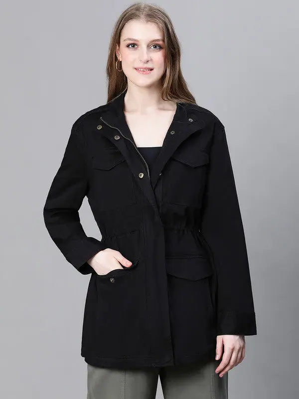 Women Solid Standard Black Full Sleeve Jacket Wool Jacket Cashmere Jacket Tweed Jacket
