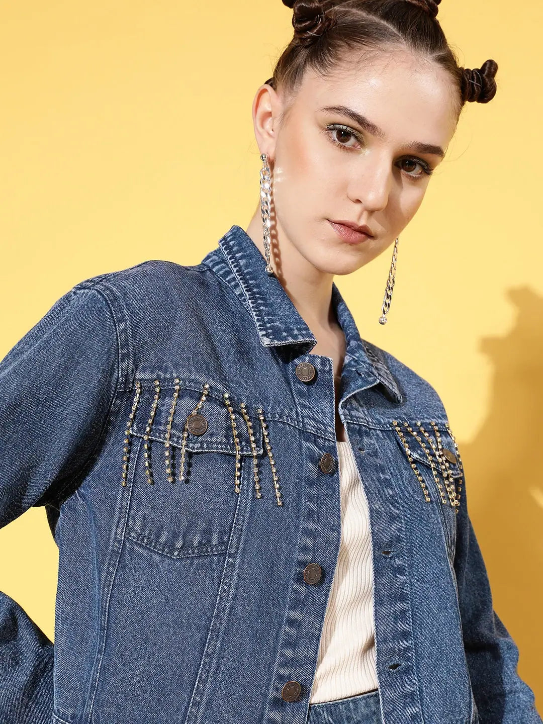 Women Embellished Navy Collared Neck Full Sleeve Jacket Snapped Jacket Toggled Jacket Drawstring Jacket Women Embellished Navy Collared Neck Full Sleeve Jacket Snapped Jacket Toggled Jacket Drawstring Jacket