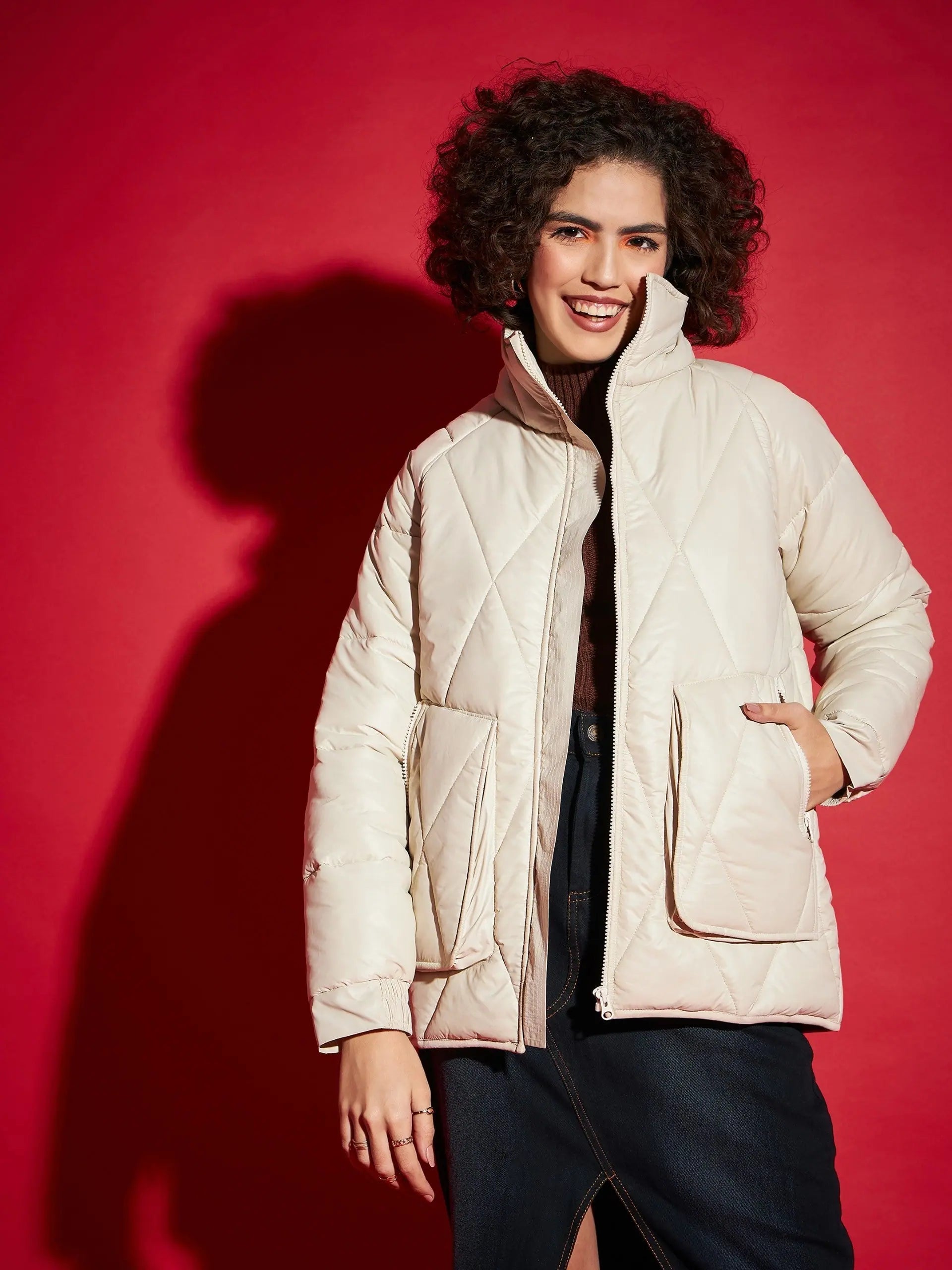 Women Solid Standard Beige High Neck Full Sleeve Jacket Corduroy Jacket Velvet Jacket Brocade Jacket Women Solid Standard Beige High Neck Full Sleeve Jacket Corduroy Jacket Velvet Jacket Brocade Jacket