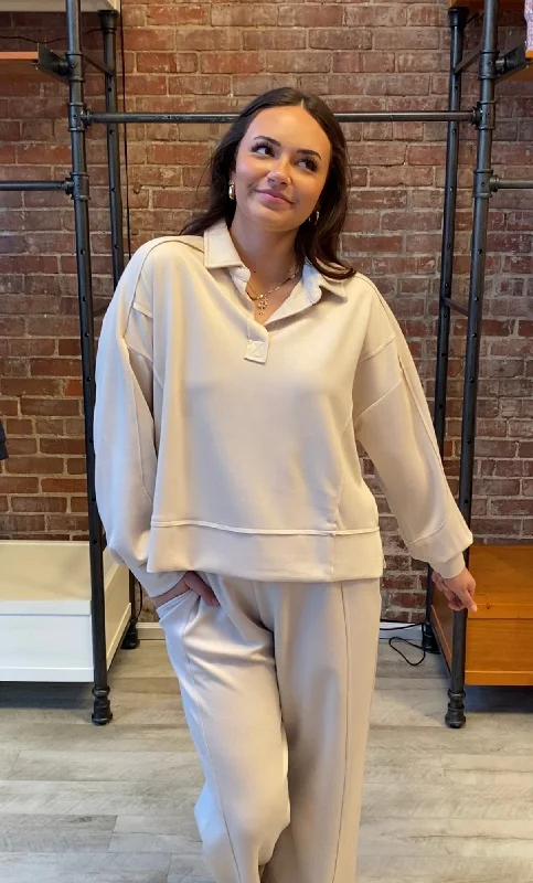Buttery Soft Sweatshirt | Ecru Hoodie with Toggle Buttons Decorative Unique