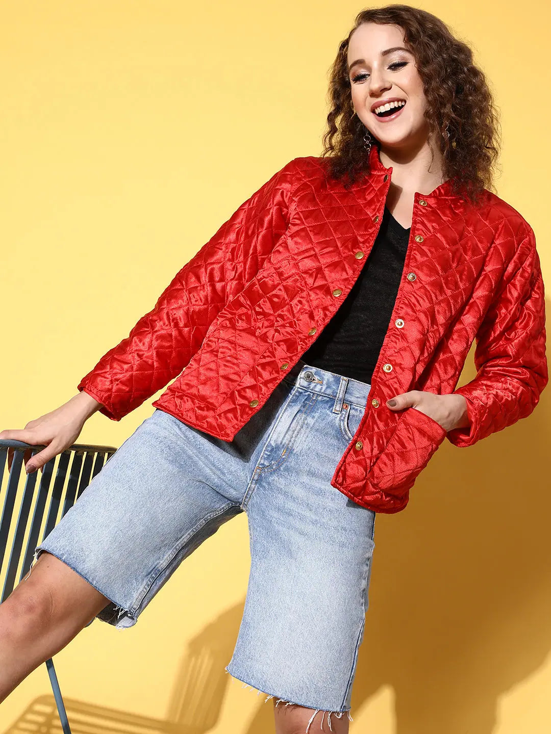 Women Solid Red Full Sleeve Jacket Boat Neck Shawl Collar Notched Collar
