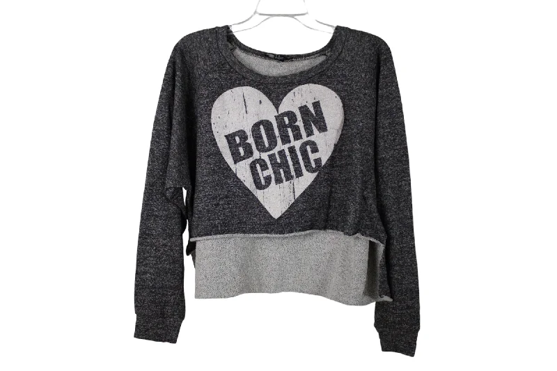 Forever 21 Gray Born Chic Sweatshirt | M Hoodie with Stripes Bold Sporty