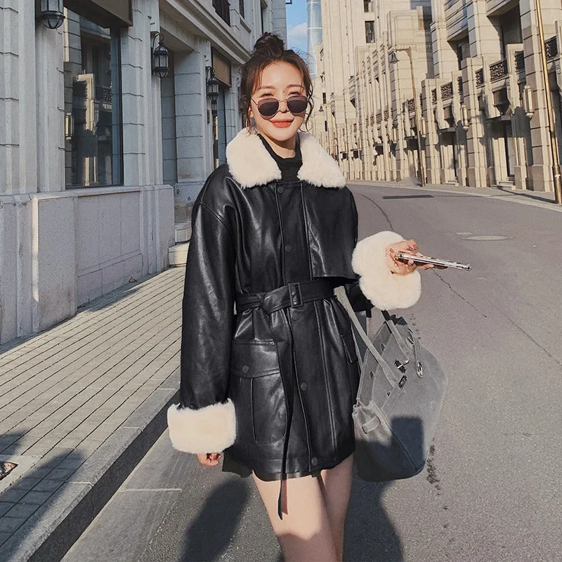 Mid-Length Women's Motorcycle Padded Jacket With Fleece Embroidered Jacket Appliqued Jacket Beaded Jacket Mid-Length Women's Motorcycle Padded Jacket With Fleece Embroidered Jacket Appliqued Jacket Beaded Jacket