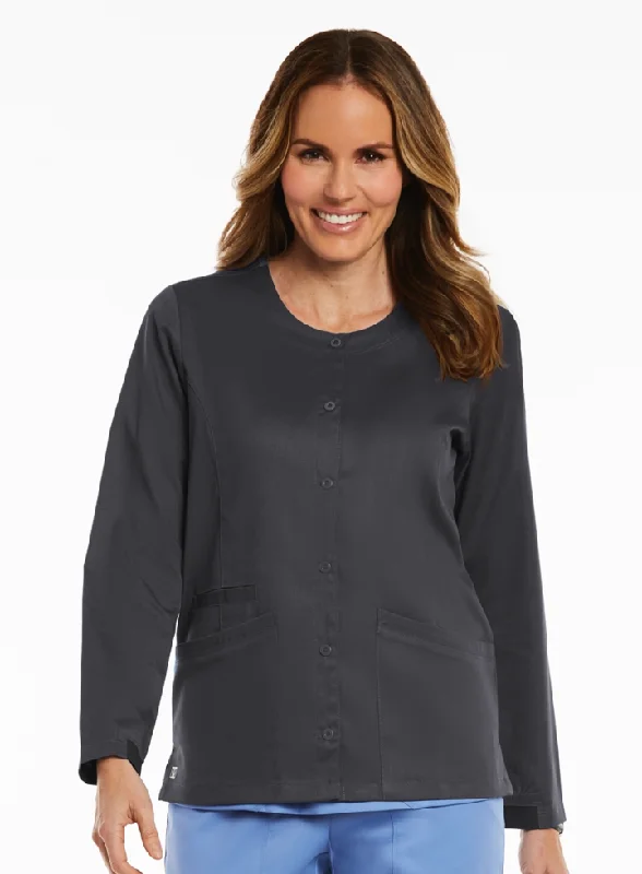 Round Neck Snap Jacket by Maevn XS-3XL / - PEWTER Tiered Jacket Buttoned Jacket Zippered Jacket Round Neck Snap Jacket by Maevn XS-3XL / - PEWTER Tiered Jacket Buttoned Jacket Zippered Jacket