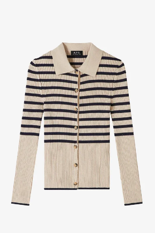 A.P.C W Cardigan Mallory - Ecru/Dark Cable Knit Ribbed Knit Lace Knit