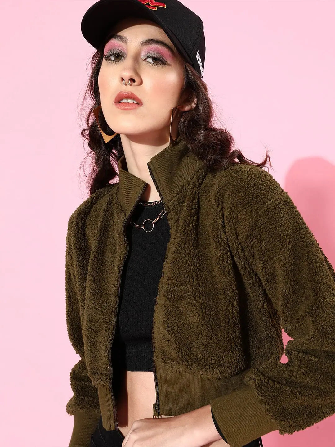 Women Solid Olive Full Sleeve Jacket A-Line Jacket Boat Neck Shawl Collar