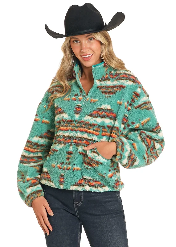 Women's Rock & Roll Aztec Print Sherpa 1/4 Zip Sweatshirt Hoodie with Monochrome Minimalist Simple Women's Rock & Roll Aztec Print Sherpa 1/4 Zip Sweatshirt Hoodie with Monochrome Minimalist Simple