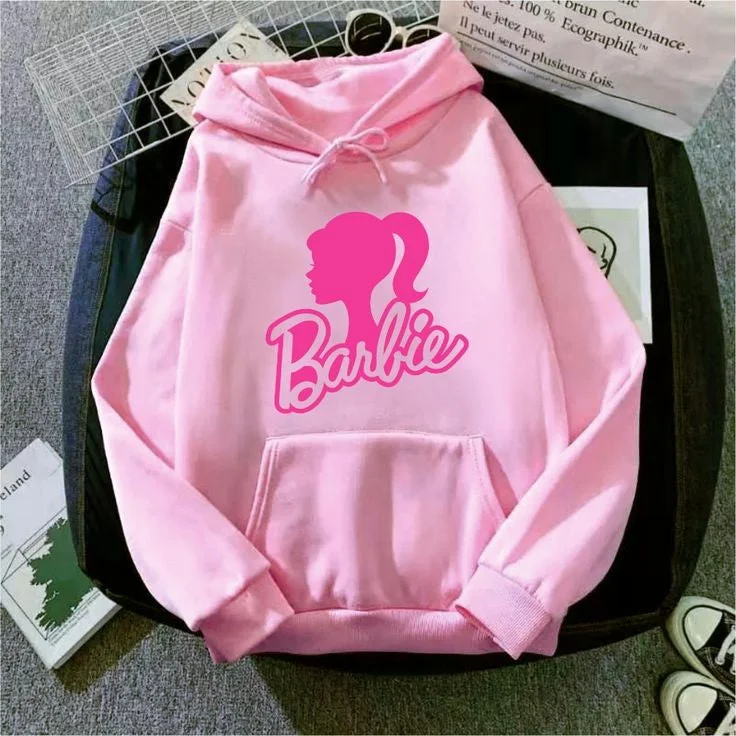 Barbie Printed Relaxed Fit Oversized Hoodie For Women's - Baby Pink Hoodie Sweatshirt Pullover Barbie Printed Relaxed Fit Oversized Hoodie For Women's - Baby Pink Hoodie Sweatshirt Pullover